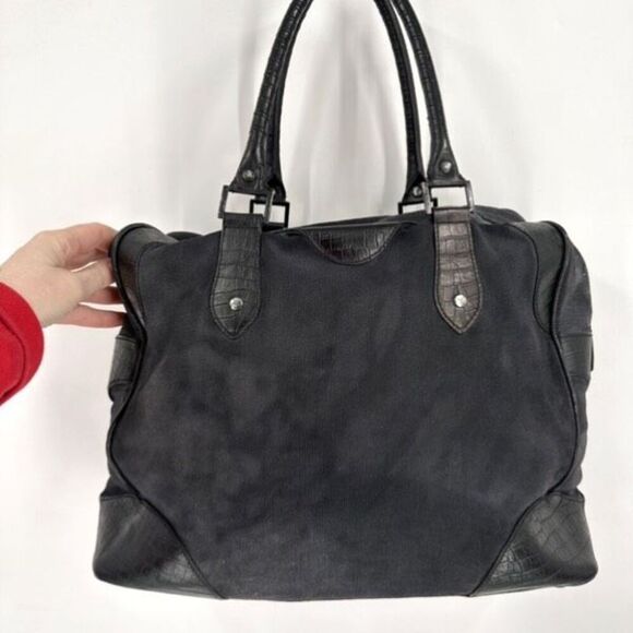 Paul Smith Women's Cotton Leather‎ Trim Double Handle Tote Shoulder Bag Black - Picture 3 of 16